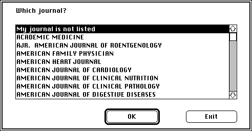 Figure 5, the Limit By Journal dialog box. Click Journal and wait for the results of the disp command to be captured. Wait. Select a journal title to use as a limitation, and the correct command will be sent.